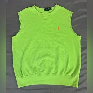 Polo Ralph Lauren Neon Green Sleeveless Sweatshirt XL Orange Pony